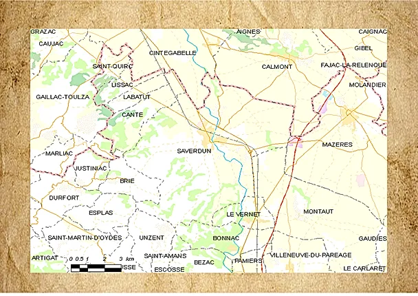 Plan de la ville de saverdun et de son secteur élargi